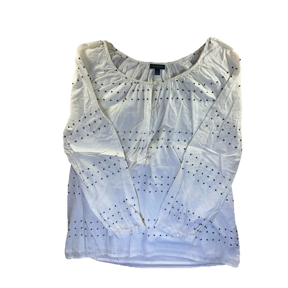 Women’s TALBOTS White Long Sleeve Polka Dots Blouse Size M